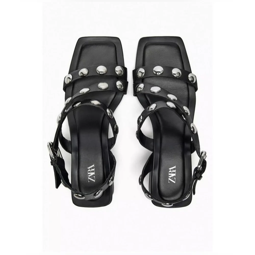 NEW Zara Size 6 / EU 36 Black Studded Leather Heels Sandals - Picture 2 of 4